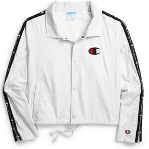 Champion Jacket  Women L Cropped White Snap Tape Coaches Windbreaker Athletic